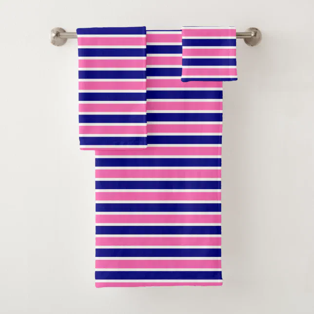 Navy Blue and Hot Pink Stripes Pattern Bath Towel Set | Zazzle