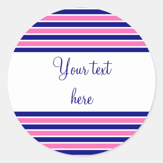 Navy Blue and Hot Pink Stripes Pattern Classic Round Sticker (Front)