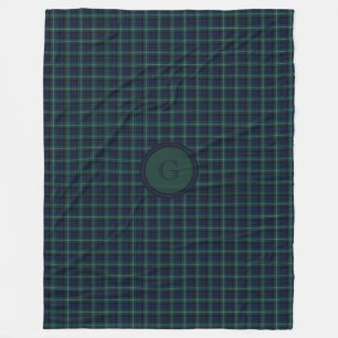 Navy Blue and Hunter Green Tartan Plaid Fleece Blanket