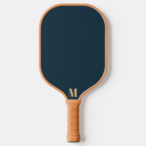 Navy Blue and Indian Yellow Modern Monogram  Pickleball Paddle