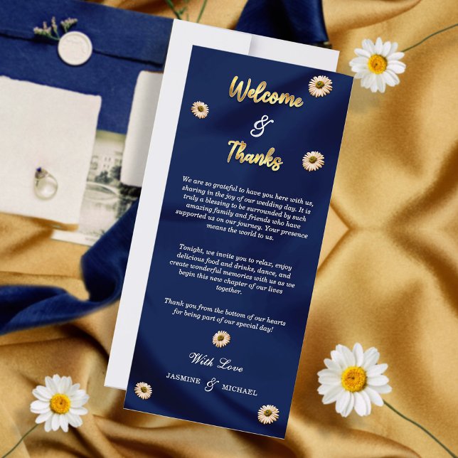 Navy Blue and Ivory Beige Floral Welcome & Thanks  (Creator Uploaded)