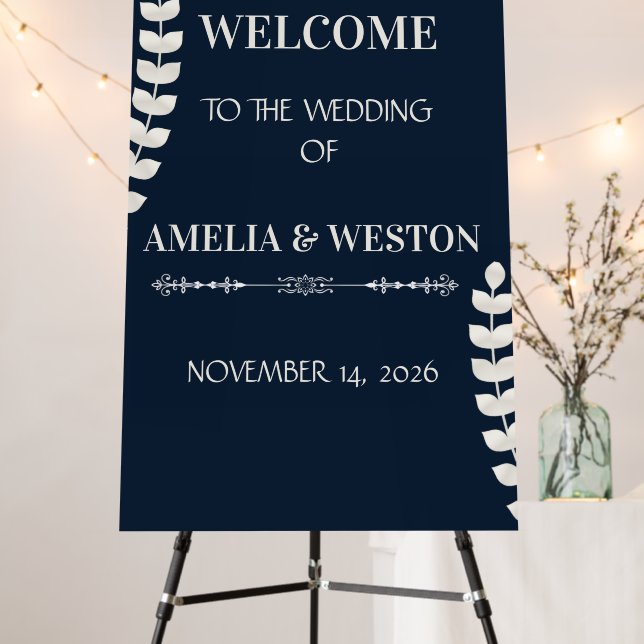 Navy Blue and Ivory Elegant  Monogram Wedding Foam Board (In Situ (Stand))