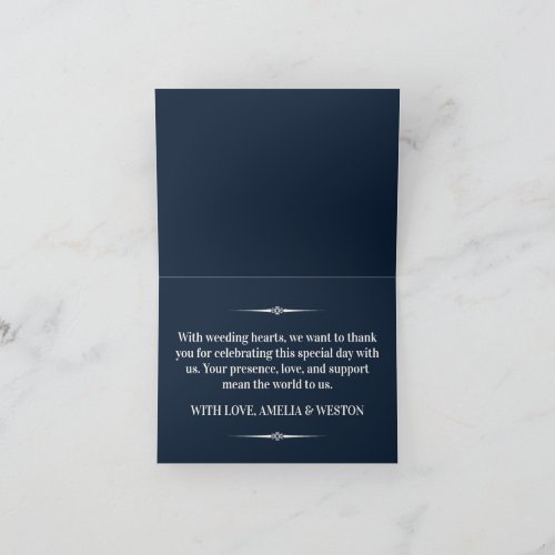 Navy Blue and Ivory Elegant Monogram Wedding Letterpress Thank You Card