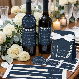 Navy Blue and Ivory Elegant Ornamental Wedding Favor Boxes