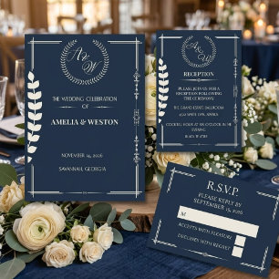 Navy Blue and Ivory Elegant Wedding Reception Enclosure Card