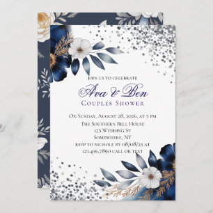 Navy Blue and Ivory Floral Couples Shower Invitation