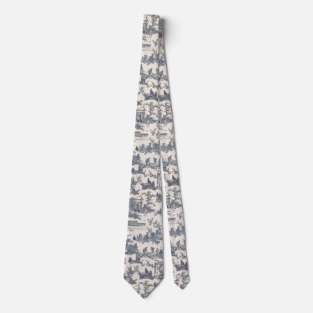 Navy Blue And Ivory French Toile Neck Tie