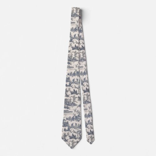 Navy Blue and Ivory French Toile Neck Tie