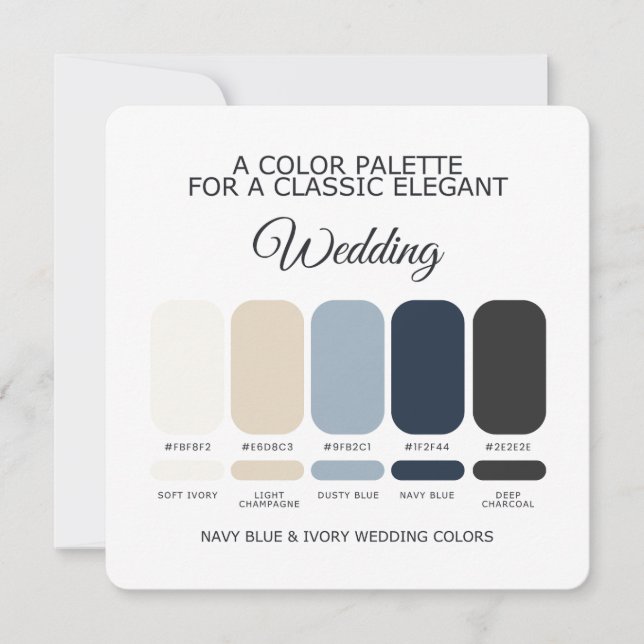 Navy Blue and Ivory Wedding Color Palette Card (Front)