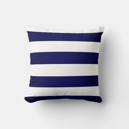 Navy Blue and Large White Stripes Throw Pillow