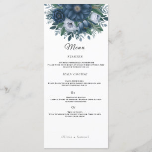 Navy blue and light blue elegant wedding menu