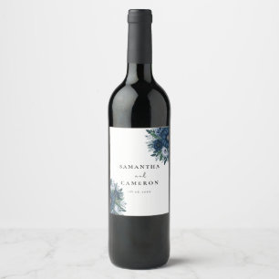Navy blue and light blue elegant wedding  wine label