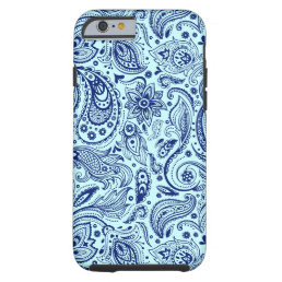Navy Blue And Light Blue Floral Paisley Pattern Tough iPhone 6 Case