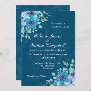 Navy Blue and Light Blue Watercolor Floral Elegant Invitation