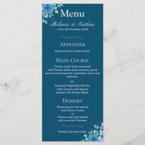 Navy Blue and Light Blue Watercolor Floral Elegant Menu