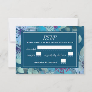 Navy Blue and Light Blue Watercolor Floral Elegant RSVP Card
