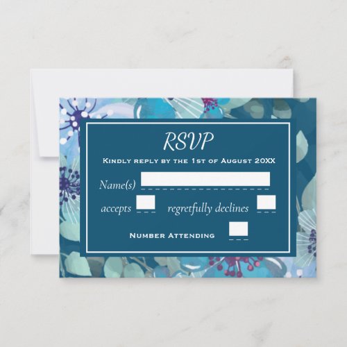 Navy Blue and Light Blue Watercolor Floral Elegant RSVP Card