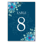 Navy Blue and Light Blue Watercolor Floral Elegant Table Number