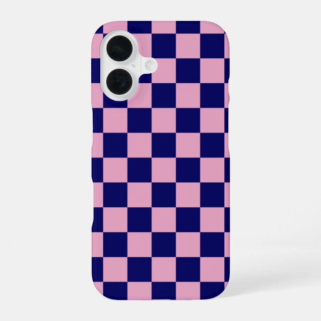 Navy Blue and Light Pink Checkerboard Pattern iPhone Case (Back)