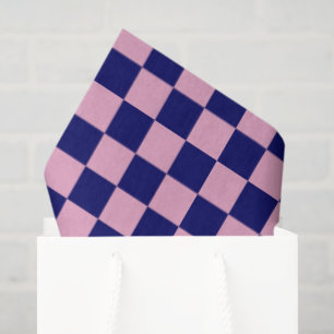 Navy Blue and Light Pink Checkerboard Pattern Tissue Paper