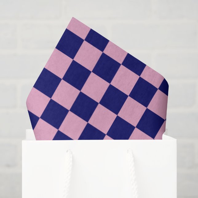 Navy Blue and Light Pink Checkerboard Pattern Tissue Paper (Gift Bag)