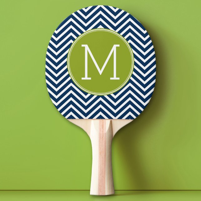 Navy Blue and Lime Green Chevrons Custom Monogram Ping Pong Paddle (Custom Pink Pong Paddle)