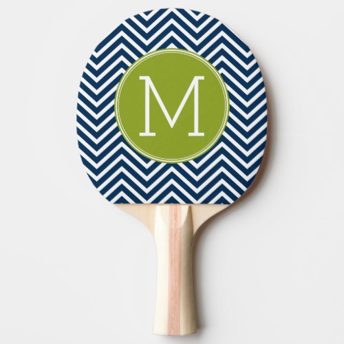 Navy Blue and Lime Green Chevrons Custom Monogram Ping Pong Paddle