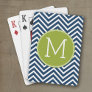 Navy Blue and Lime Green Chevrons Custom Monogram Playing Cards