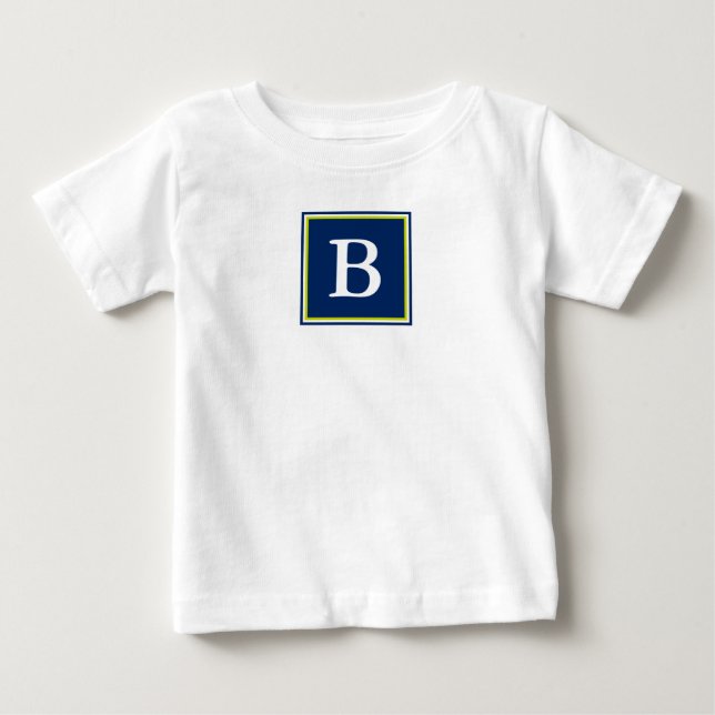 Navy Blue and Lime Green Monogram Baby T-Shirt (Front)