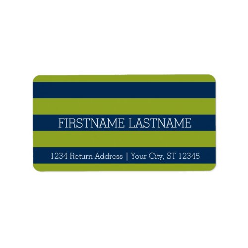 Navy Blue and Lime Green Rugby Stripes Custom Name Label