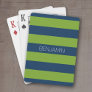 Navy Blue and Lime Green Rugby Stripes Custom Name Playing Cards