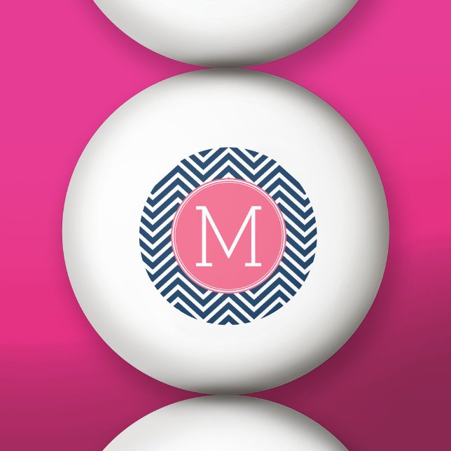 Navy Blue and Magenta Chevrons Custom Monogram Ping-Pong Ball (Custom Ping Pong Balls)