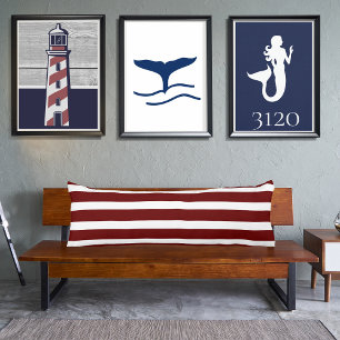 Navy Blue and Maroon Red Rusty White Striped Body Pillow