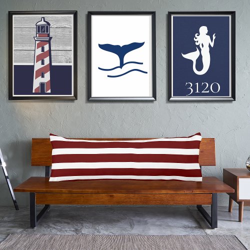 Navy Blue and  Maroon Red Rusty White Striped Body Pillow