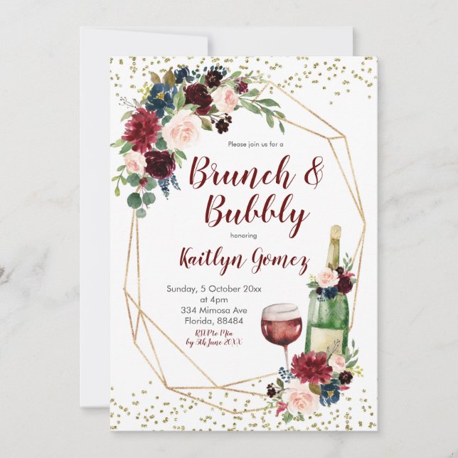 Navy Blue and Marsala Wine Bridal Shower Invitation (Front)