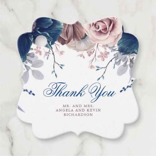 Navy Blue and Mauve Floral Thank You Favor Tags