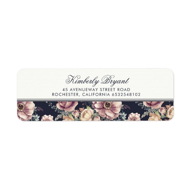 Navy Blue and Mauve Floral Vintage Label (Front)