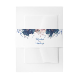 Navy Blue and Mauve Florals Invitation Belly Band