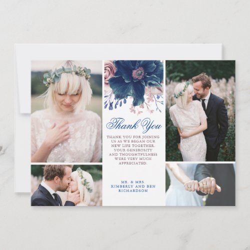 Navy Blue and Mauve Wedding Thank You Photo Invitation