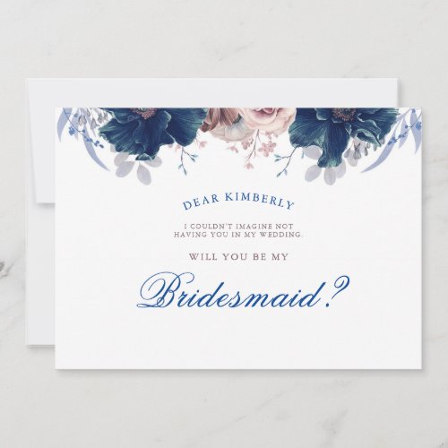 Navy Blue and Mauve _ Will You Be My Bridesmaid Invitation