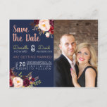 Navy Blue And Merlot Floral Save The Date Invitation Postcard at Zazzle