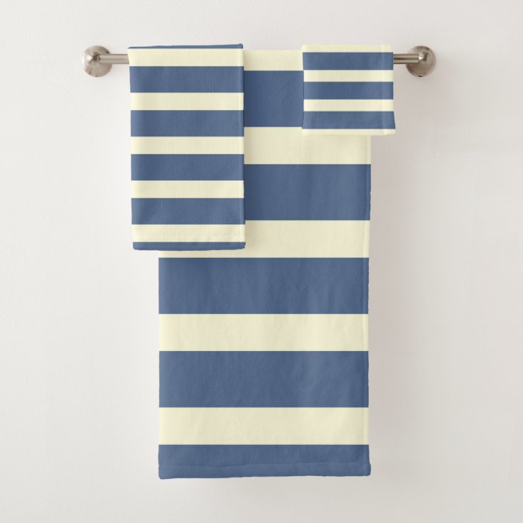 Navy blue and off-white stripes bath towel set | Zazzle