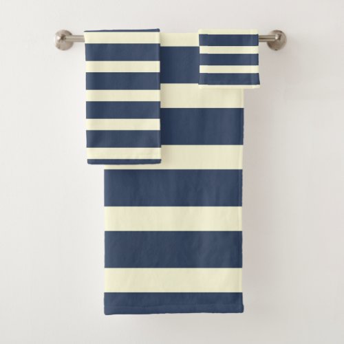 Navy blue and off_white stripes bath towel set