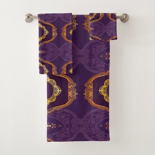 Navy Blue and or Violet with Gold Mandalas Bath Towel Set