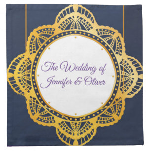 Navy Blue and or Violet with Gold Mandalas Cloth Napkin