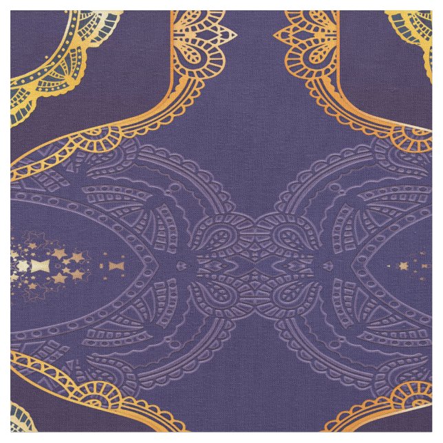 Navy Blue and or Violet with Gold Mandalas Fabric (Close Up)