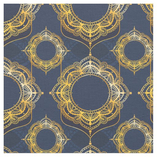 Navy Blue and or Violet with Gold Mandalas Fabric