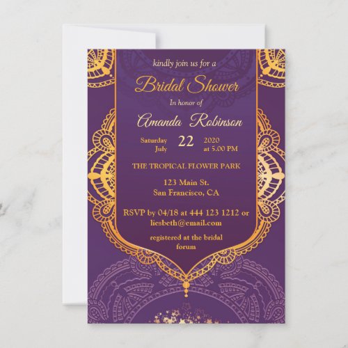 Navy Blue and or Violet with Gold Mandalas Invitation