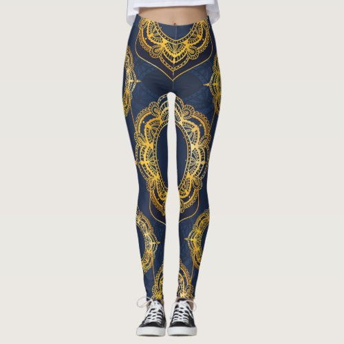 Navy Blue and or Violet with Gold Mandalas Leggings