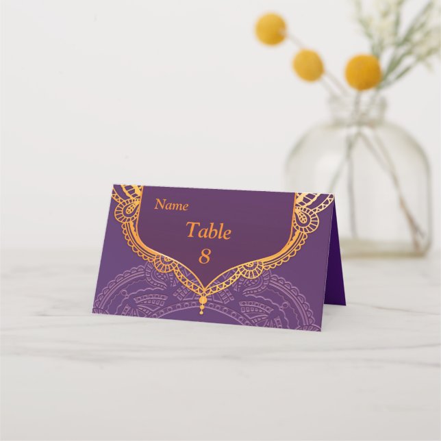 Navy Blue and or Violet with Gold Mandalas Place Card (Front)